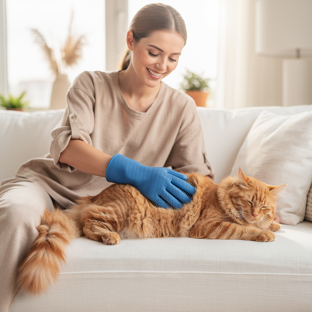 ProGroom Grooming Glove in use — cat grooming lifestyle