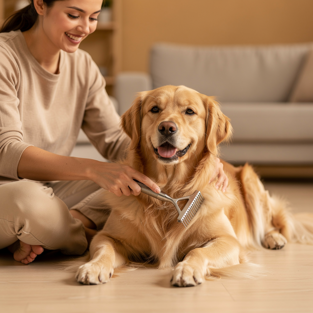 ProGroom Dematting Rake in use — Golden Retriever grooming
